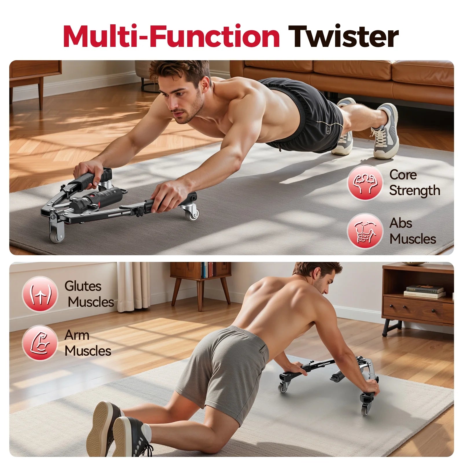 2-In-1 Twister Arm Trainer with Ab Roller Wheel, Adjustable 22-440Lbs Hydraulic Power Chest, Shoulders, Forearm, Triceps & Core Muscle Strengthener (Includes Backpack & Pad)