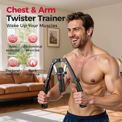 2-In-1 Twister Arm Trainer with Ab Roller Wheel, Adjustable 22-440Lbs Hydraulic Power Chest, Shoulders, Forearm, Triceps & Core Muscle Strengthener (Includes Backpack & Pad)