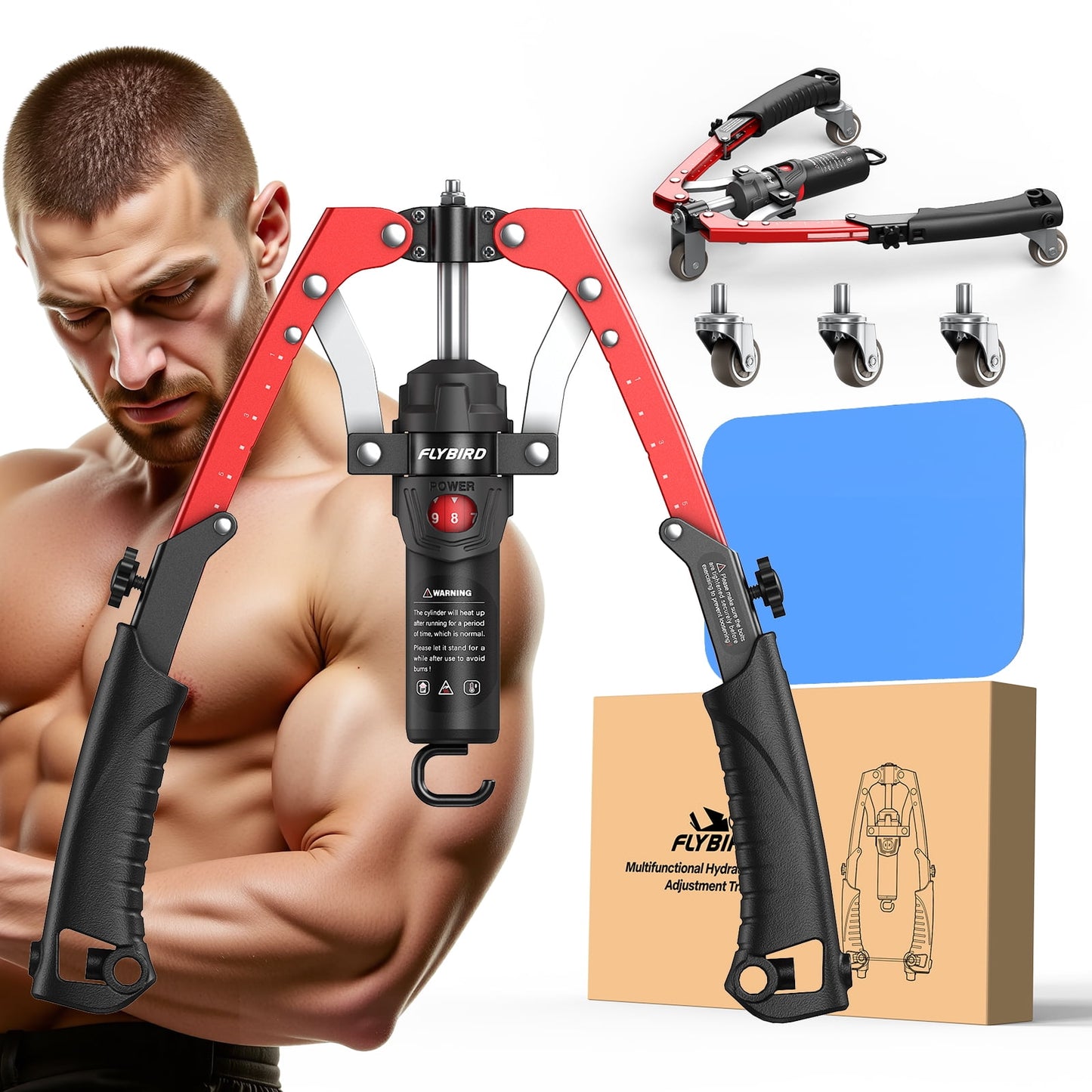 2-In-1 Twister Arm Trainer with Ab Roller Wheel, Adjustable 22-440Lbs Hydraulic Power Chest, Shoulders, Forearm, Triceps & Core Muscle Strengthener (Includes Backpack & Pad)