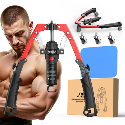 2-In-1 Twister Arm Trainer with Ab Roller Wheel, Adjustable 22-440Lbs Hydraulic Power Chest, Shoulders, Forearm, Triceps & Core Muscle Strengthener (Includes Backpack & Pad)