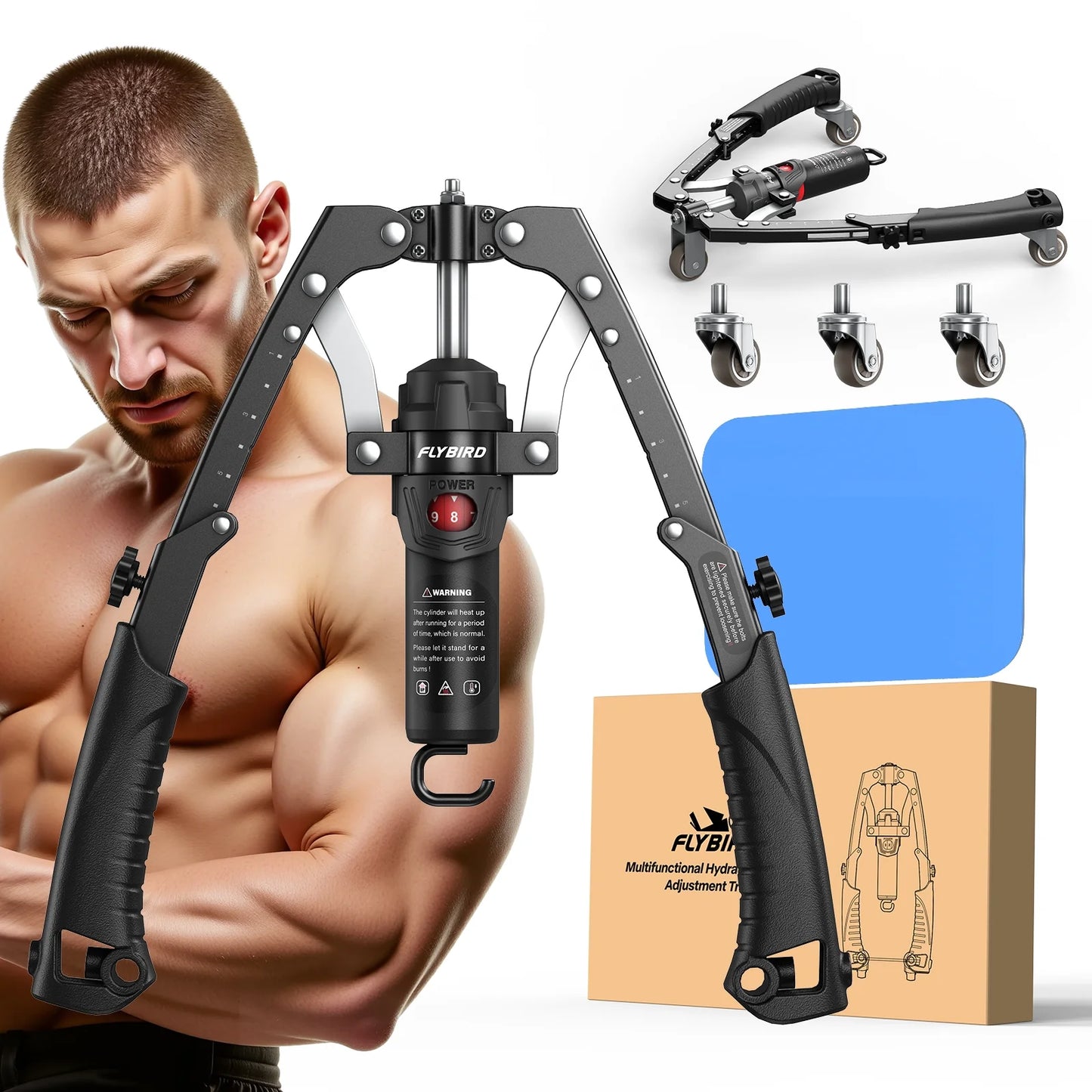 2-In-1 Twister Arm Trainer with Ab Roller Wheel, Adjustable 22-440Lbs Hydraulic Power Chest, Shoulders, Forearm, Triceps & Core Muscle Strengthener (Includes Backpack & Pad)