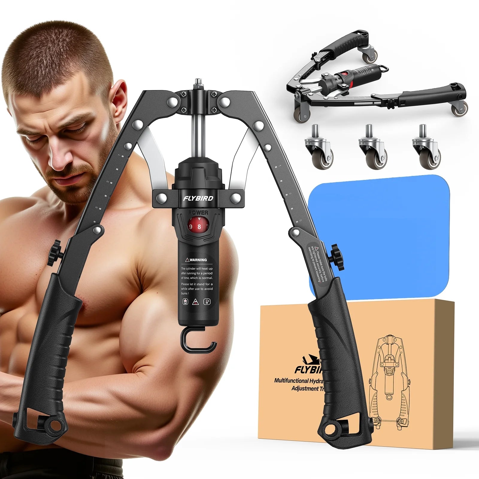 2-In-1 Twister Arm Trainer with Ab Roller Wheel, Adjustable 22-440Lbs Hydraulic Power Chest, Shoulders, Forearm, Triceps & Core Muscle Strengthener (Includes Backpack & Pad)