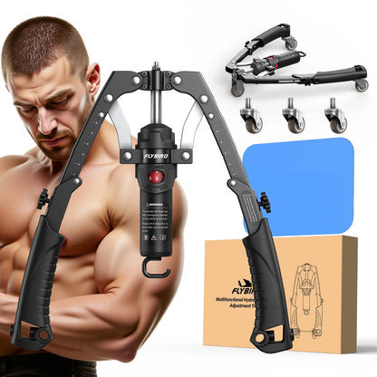 2-In-1 Twister Arm Trainer with Ab Roller Wheel, Adjustable 22-440Lbs Hydraulic Power Chest, Shoulders, Forearm, Triceps & Core Muscle Strengthener (Includes Backpack & Pad)