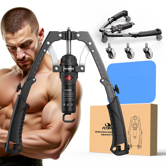 2-In-1 Twister Arm Trainer with Ab Roller Wheel, Adjustable 22-440Lbs Hydraulic Power Chest, Shoulders, Forearm, Triceps & Core Muscle Strengthener (Includes Backpack & Pad)